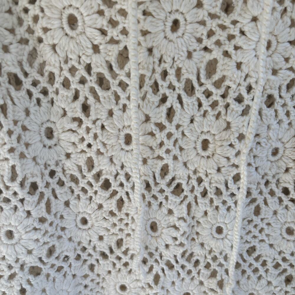 Express Handknit Women's Medium Cream Floral Crochet Sweater Top Cottage Boho - Picture 5 of 7